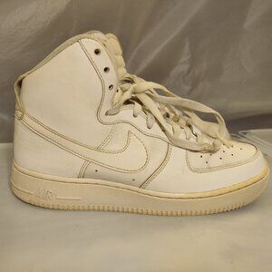 Nike Air Force 1 White Leather High Top Shoes Sneakers Youth Size 7Y With BOX